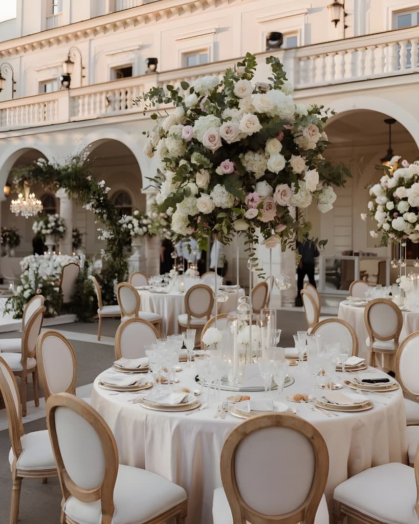 3D wedding reception hall design with table layout